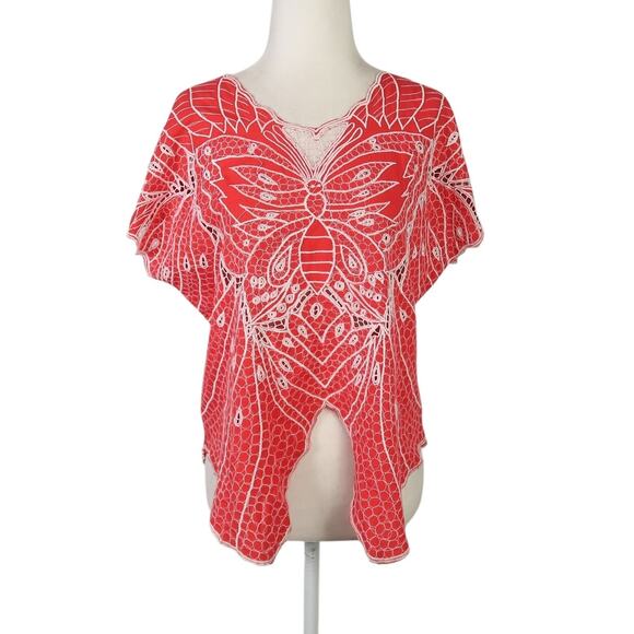 Vintage Y2K Positive Vibes red and white butterfly embroidered top S - Picture 1 of 7